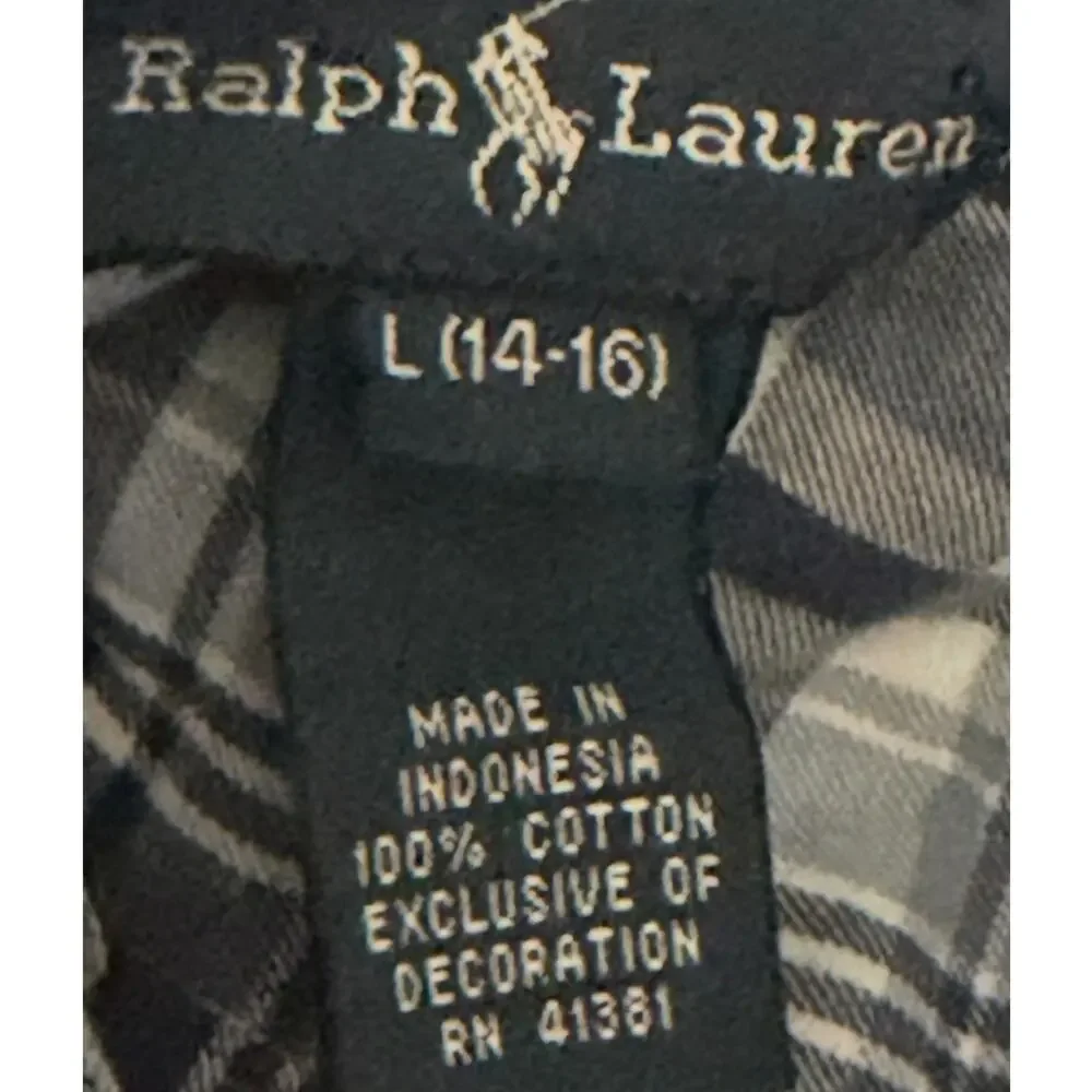 Ralph Lauren Youth Boy's Blue White Plaid Long Sleeve Button Down Shirt Size L